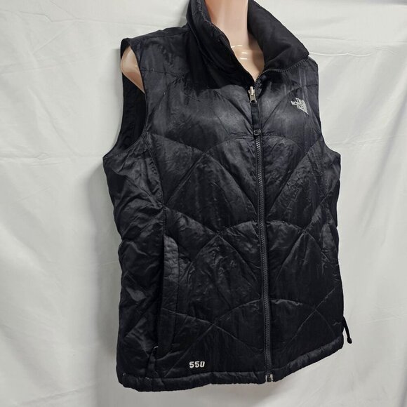 The North Face 550 Goose Down Puffer Vest Women Size L Black Quilted Full Zip - Picture 3 of 13
